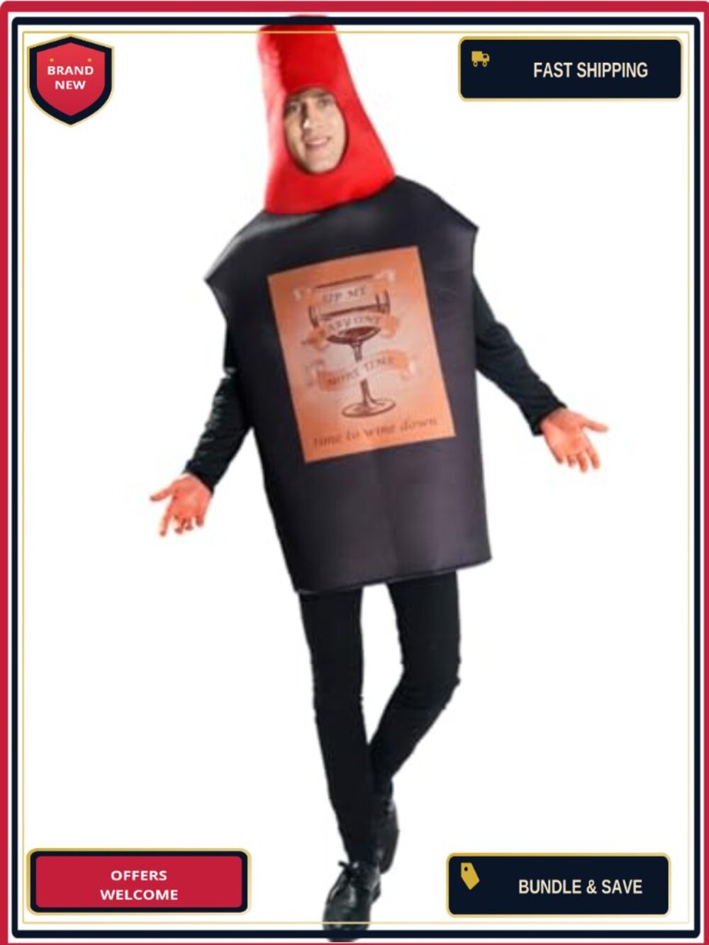 Unisex Adult Wine Bottle Tunic Costume Halloween Cosplay One Size